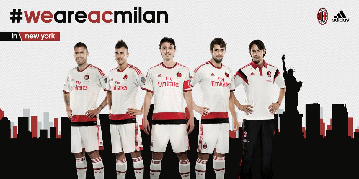 Menez, El Shaarawy, Montolivo, Poli e Inzaghi con la seconda maglia del Milan firmata Adidas.